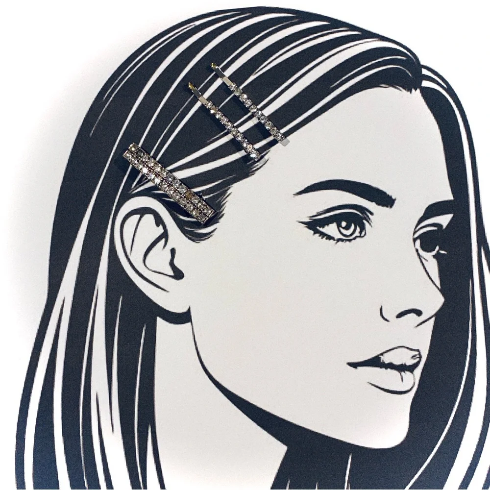 Vintage Rhinestone Hair Accessories Set: hair Barrette, 2 rhinestone hair pins